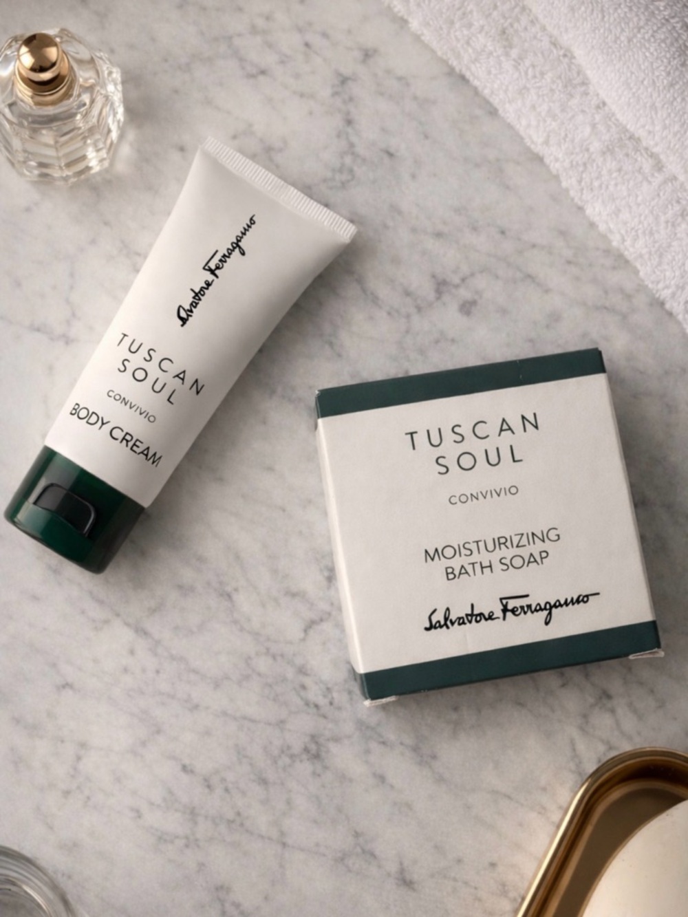 Salvatore Ferragamo Tuscan Soul Convivio Bar Soap 1.8oz & 1.18oz Body Cream